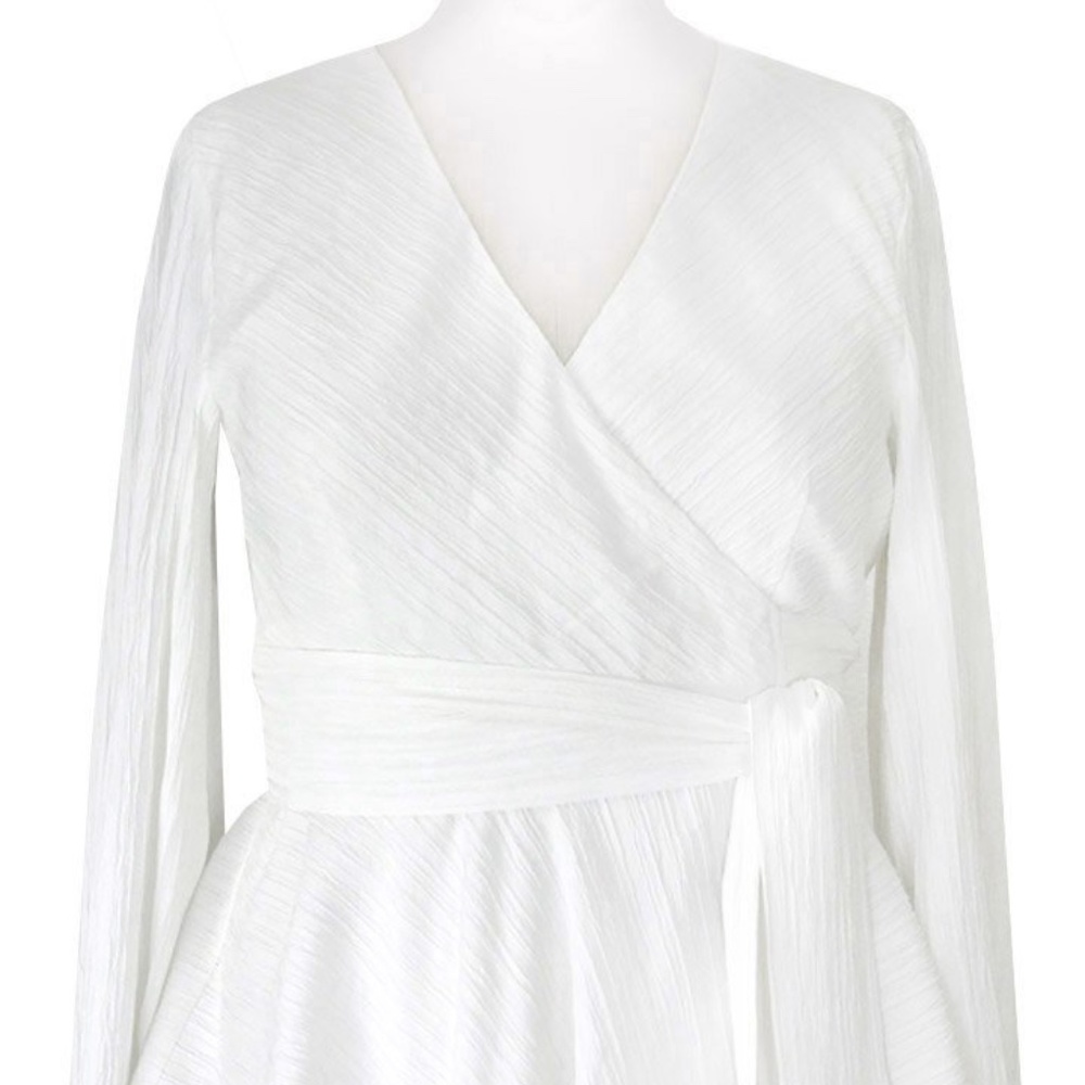 PLUS SIZE Textured Peplum Wrap Top White - Picture 1 of 4